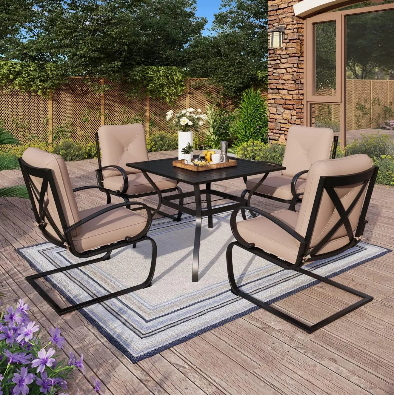 Patio Dining Set for 4 Outdoor Furniture Square Bistro Table with 1.57