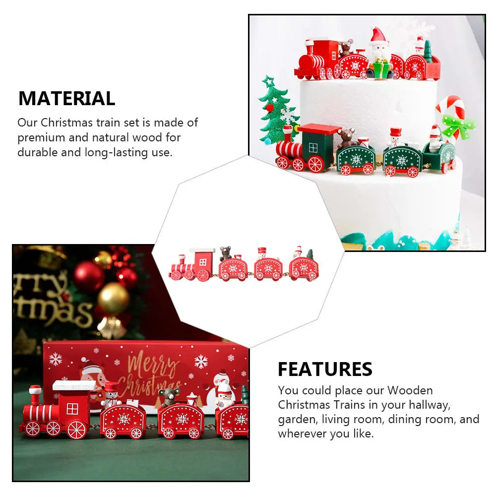 

1pc Christmas Train Decor Wooden Craft Holiday Ornament For Home Living Room Garden Desktop Xmas Decoration Small