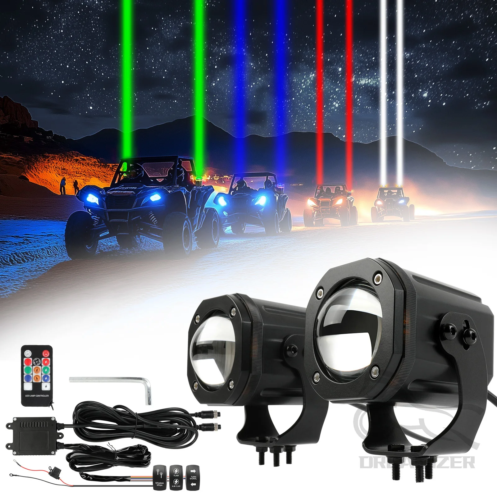 

2Pcs Whipless LED Whip Lights Upgraded Spot Beam Pod Lights 3937 FT Range RGB Chasing Whipless Whip Light Fit For UTV ATV