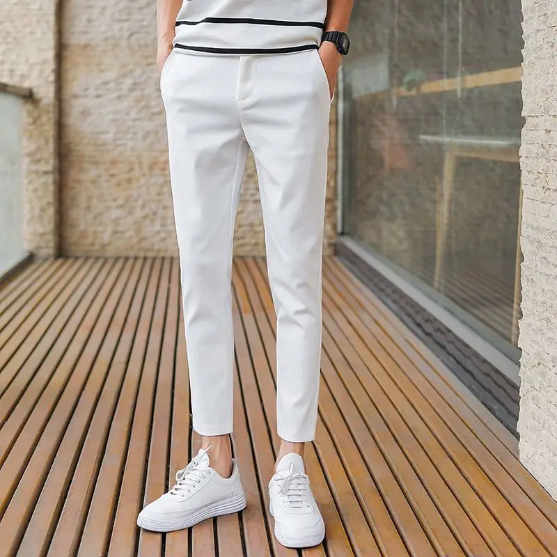 

2023 Summer Business Suit Pants Men Thin Formal Slim Fit Classic Office Ankle Length Straight Casual Trousers Brand Clothing H85