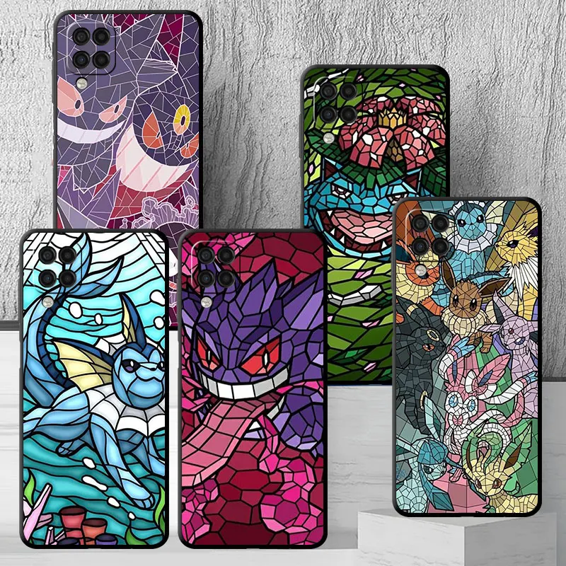 Phone Cases for Samsung Galaxy A22 5G A51 A32 A54 A23 A14 A12 A52 A34 A33 A13 Black Silicone Cover Pokemon Sylveon Gengar Eevee