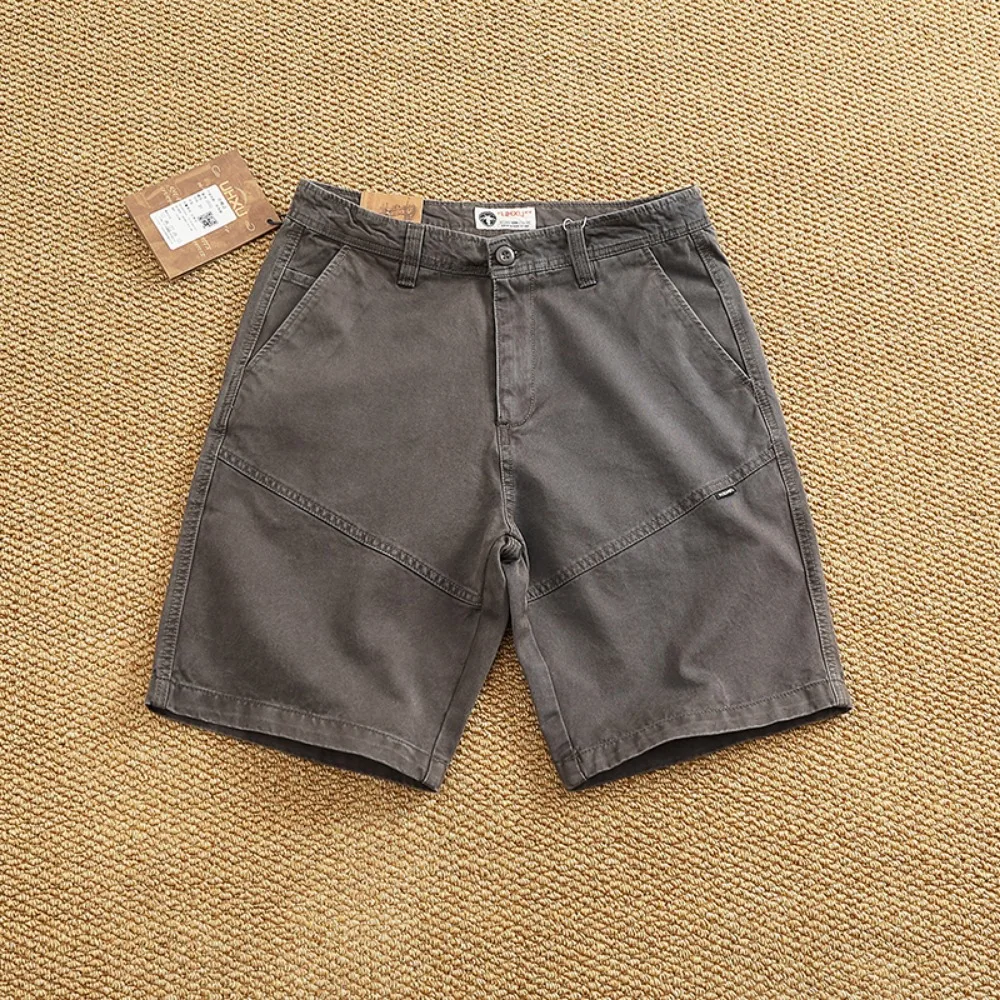 

Vintage cargo shorts men's loose fashion patchwork medium pants cotton woven straight leg casual quarter pants