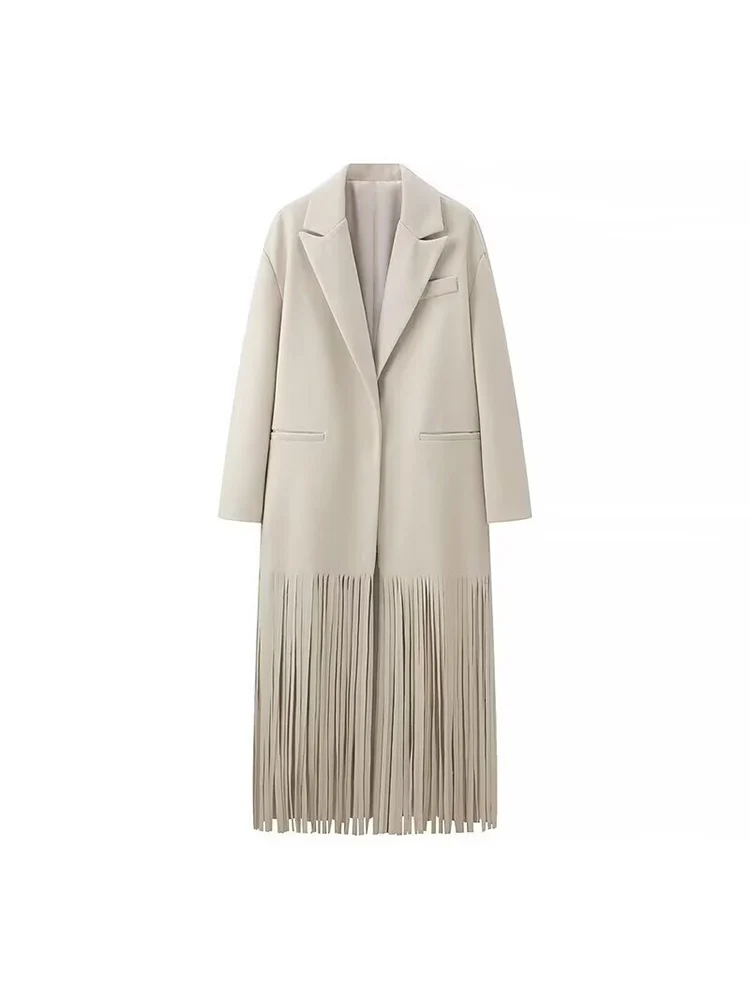 

European and American style autumn new women's fashion versatile solid color long tassel windbreaker dress loose casual jacket