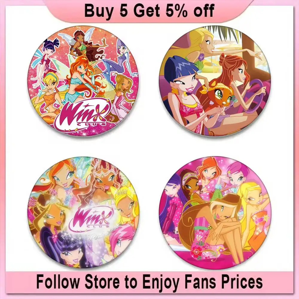 G-Girl Winx Catoon شارات أنيمي شارة ليزر مستديرة الكرتون بروش الملابس على ظهره اكسسوارات التلبيب