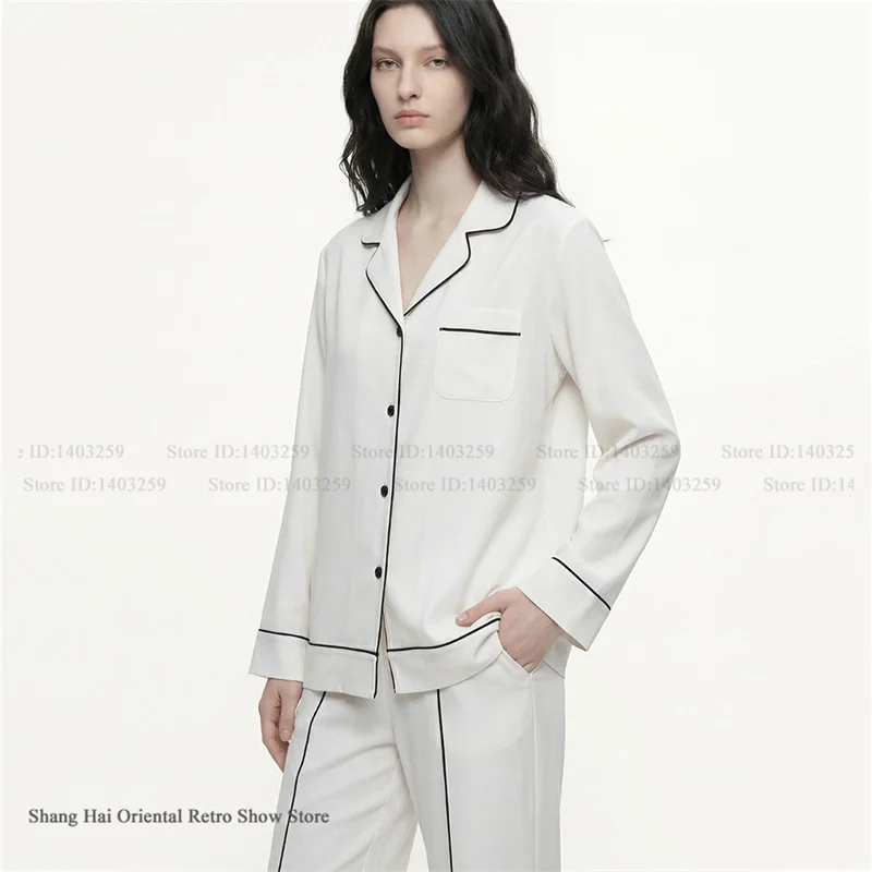 

Spring Autumn New Pajamas Set Womens Sleepwear Elegant French Style Long Sleeve Trouser Pijamas Suit Homewear Loose Satin Pyjama