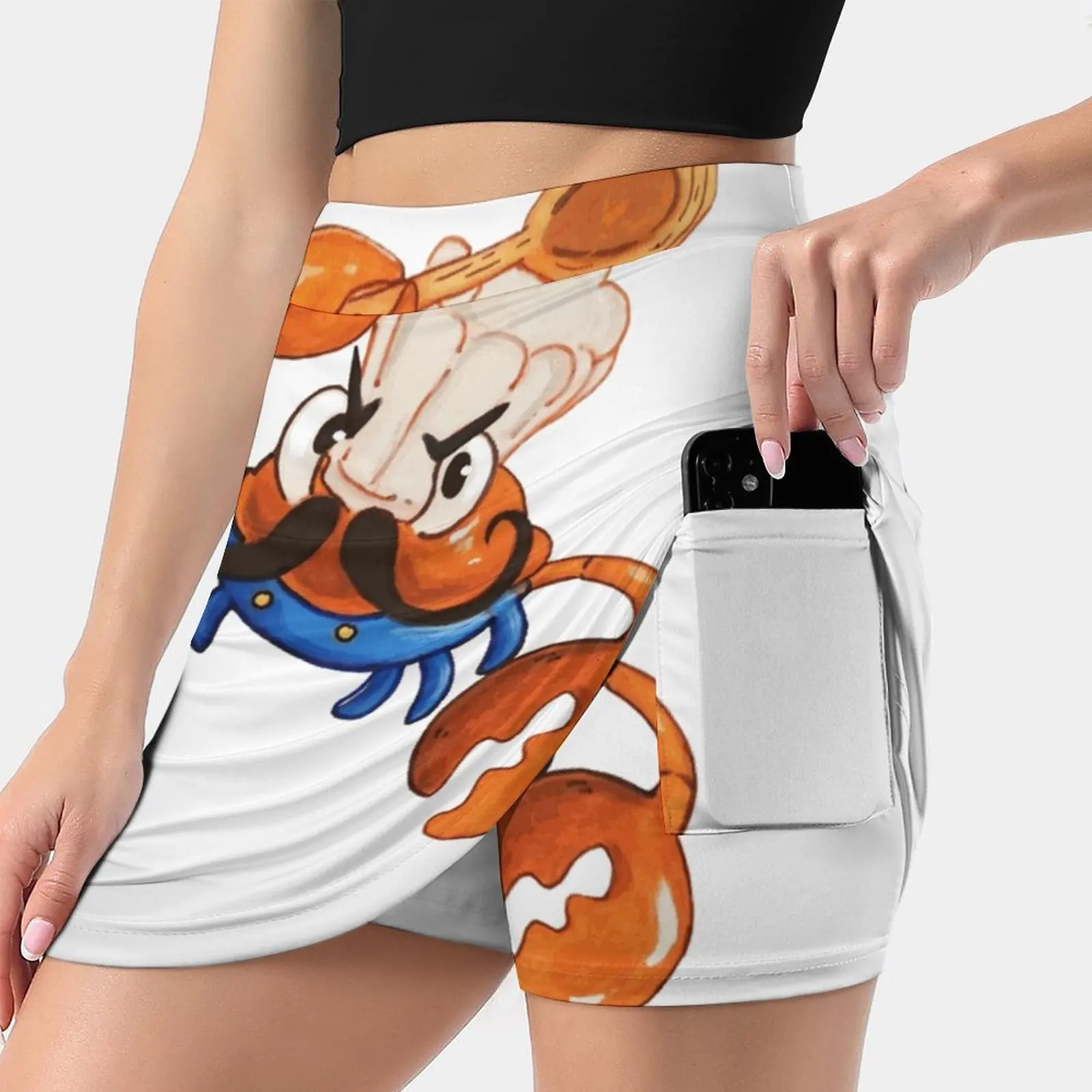 

Crabby Chef New Women Skirts Double-Layer Printed Short Dress Mini Sport Skirt Cooking Crab Sea Animals Chef Orange Mustache