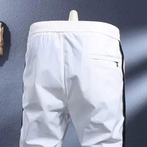 Summer thin, cool, breathable, elastic waistband, white elastic, slim fit, ankle tied, casual pants, men's sports pants