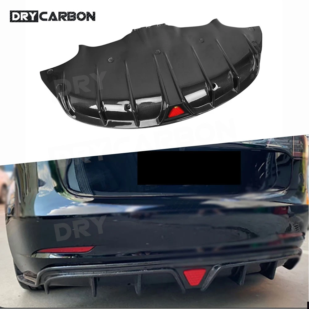 

Carbon Fiber C Style Rear Bumper Lip Diffuser Spoiler with LED Body Kits Accessories FRP Bumper Guard for Tesla Model 3 2019+