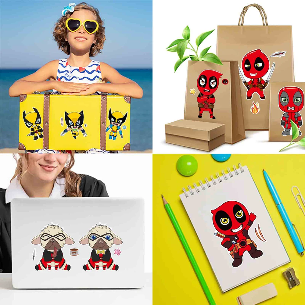 Marvel-DIY Puzzle Stickers para crianças, Deadpool, Wolverine, Make a Face, Cartoon Assemble, Decalques, Jogos, Brinquedos, Presentes, 8 folhas, 16 folhas