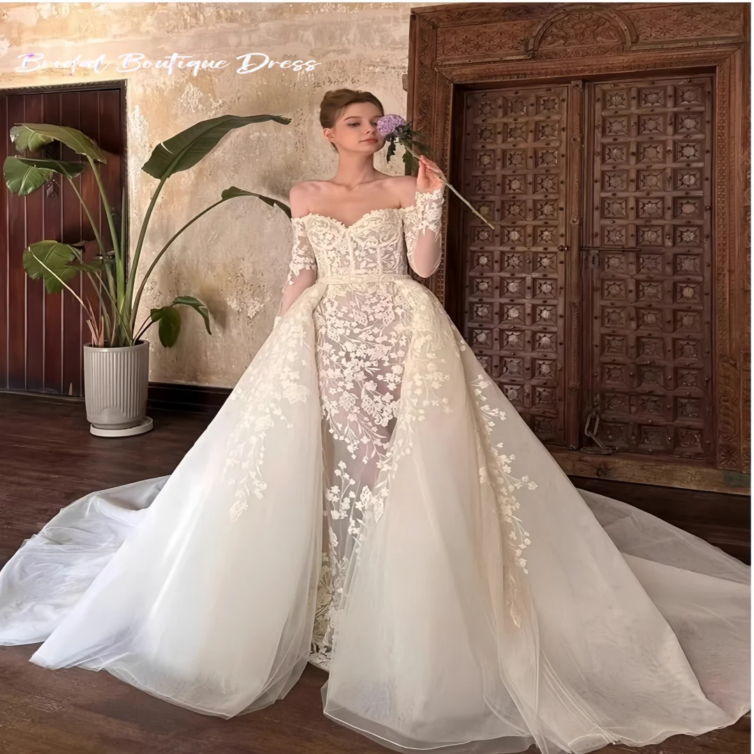 Vestidos De novia sexis personalizados desmontables 2 en 1 Vestido De Novia De manga larga para mujer Vestido De baile Vestido De Novia