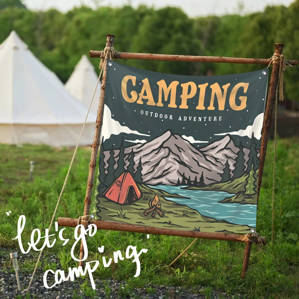 

Bohemian Camping Hanging Cloth Scenery Background Equipment Boho Camping Outdoor Aesthetic Decorative Tapestry with Hanging Hole