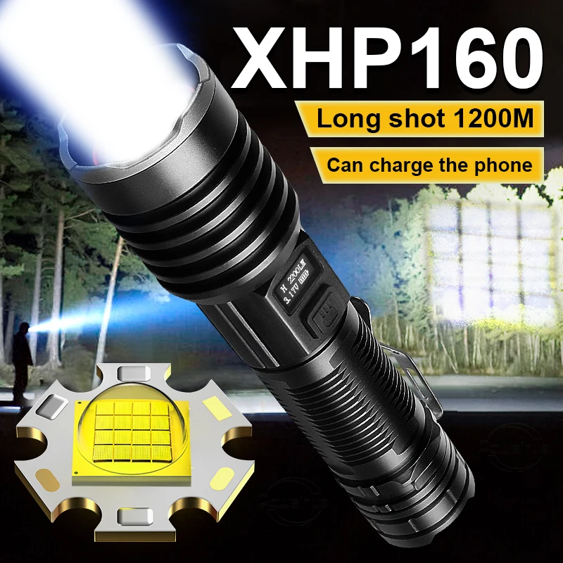 XHP160 Wick Long Shot 1200M Ultra mocna latarka LED dużej mocy latarka akumulatorowa 26650 USB latarka taktyczna wyświetlacz