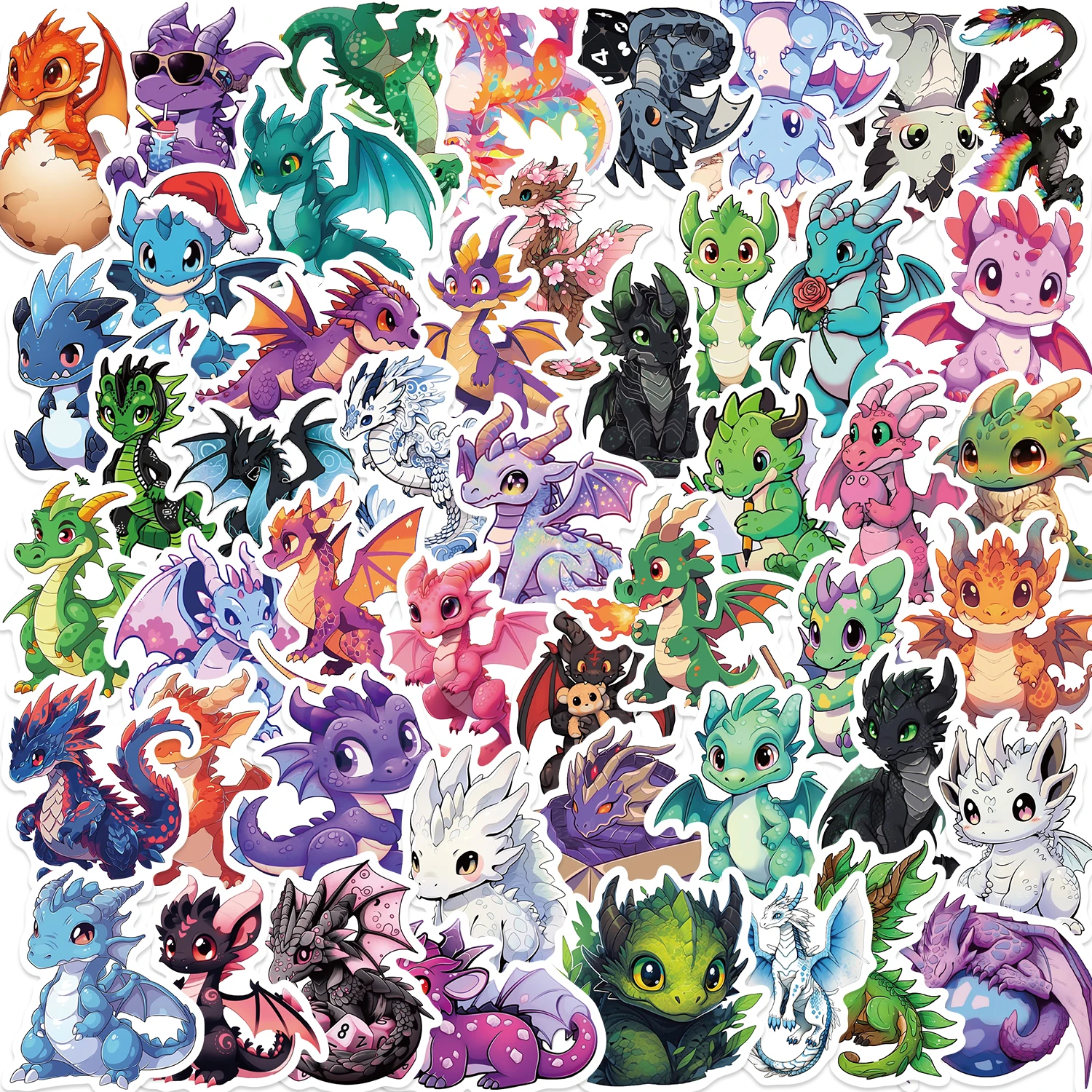 50pcs Cartoon Cute European Dragon Stickers Pack for Scrapbooking Laptop Travel Luggage Laptop Wall Car Decoration Decal