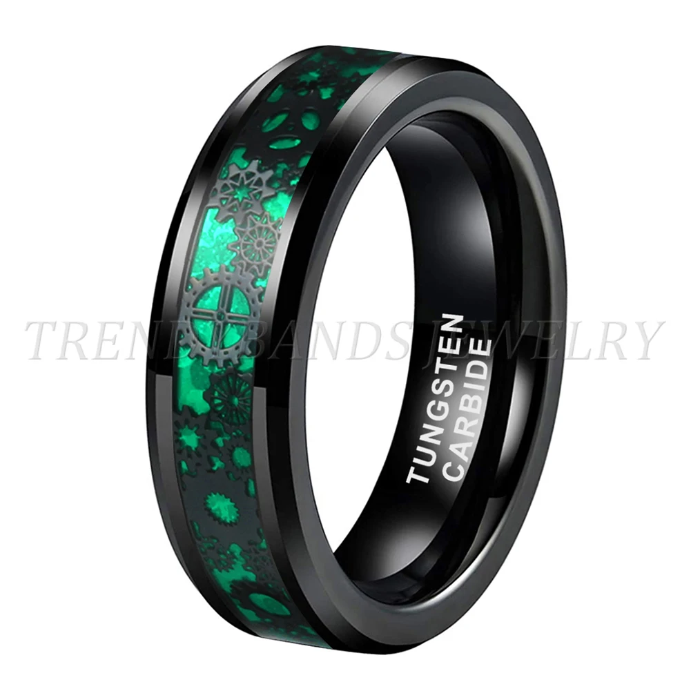 6 mm schwarzer Herren- und Damen-Wolframkarbid-Ring, Ehering-Ausrüstung und grünes Opal-Inlay, bequeme Passform – Detail 2