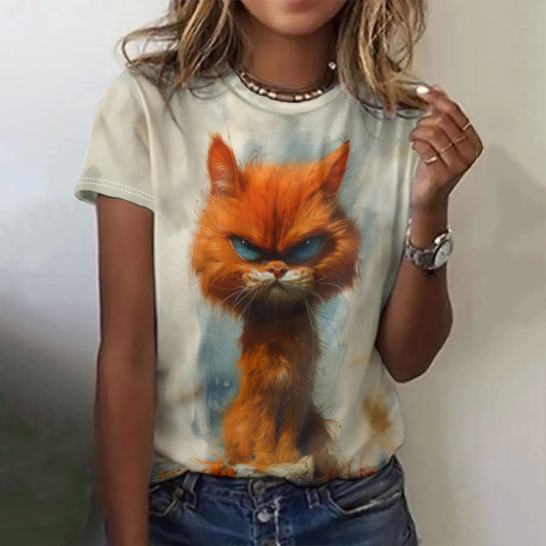 

Cute Animal Cartoon Cat Women's T-Shirts 3d Print T-Shirtharajuku Casual Short Sleeve Top Tee O Neck Oversized Female Clothing