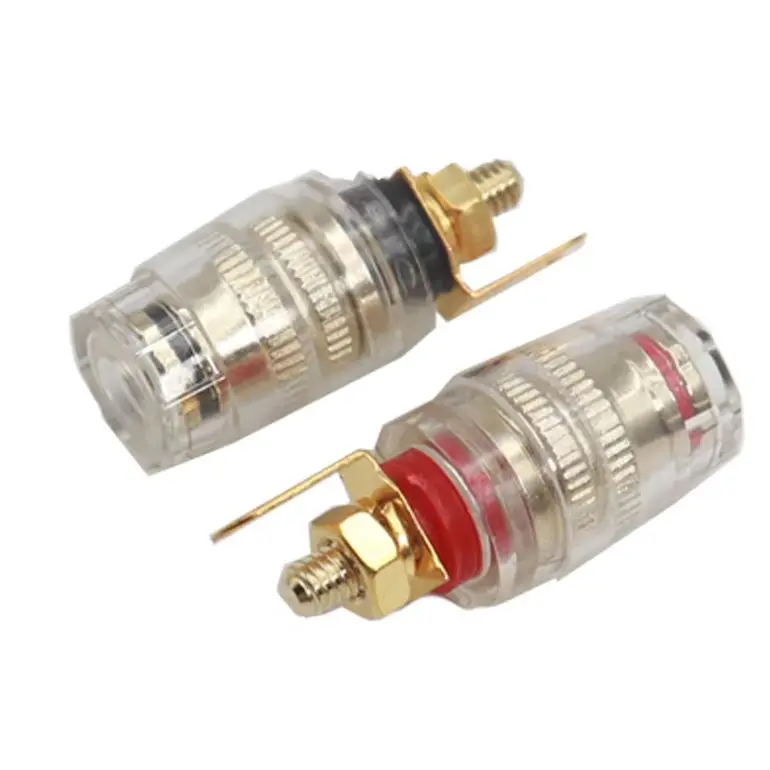 【4-2PCS】4MM Pure Copper Gold-Plated Transparent Crystal Banana Socket Speaker Amplifier Binding Post Audio Speaker Wire Fixed
