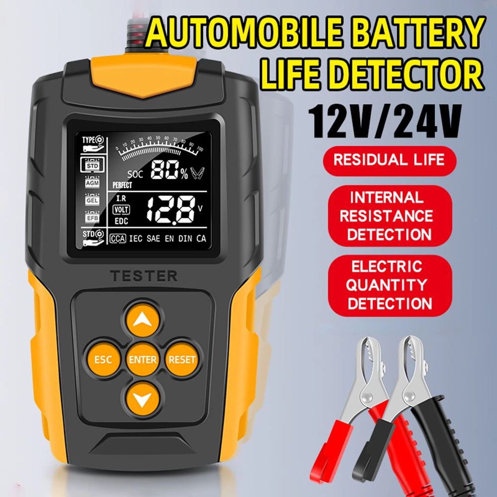 12V 24V Car Battery Tester LCD Orange Analyzer Charger Diagnostic Tool Gel AGM WET CA SLA Batterie CCA IR SOH Measurement