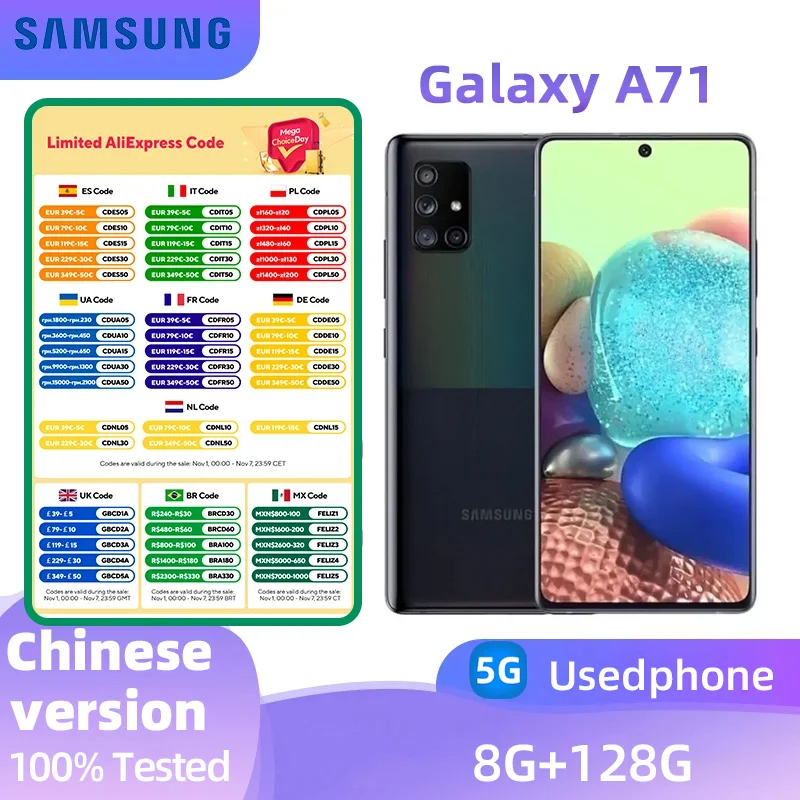 Samsung Galaxy A71 5g Smartphone Exynos 980 6.7inches Screen 6GB RAM 128GB ROM 64MP Camera NFC Android Used Phone