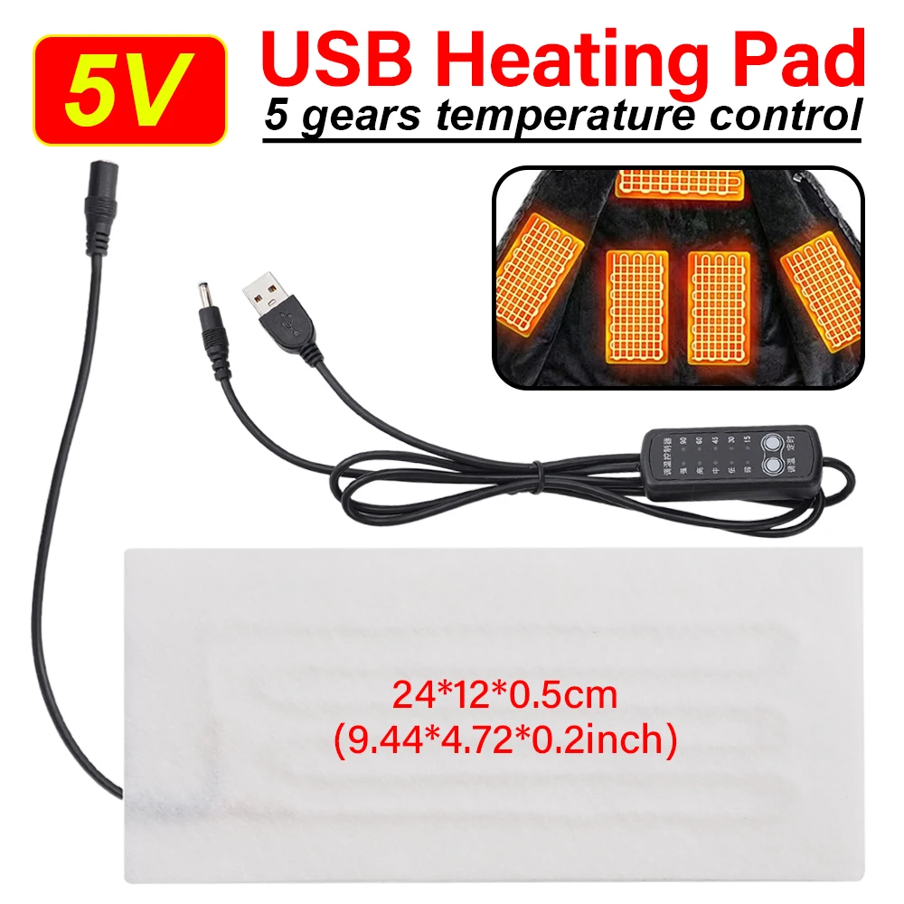 120x240 mm USB Heating Pad Clothes Heating Mat Electric Heating Film For Neck Lumbar Abdomen Warming Feet Vest Pillow Heater