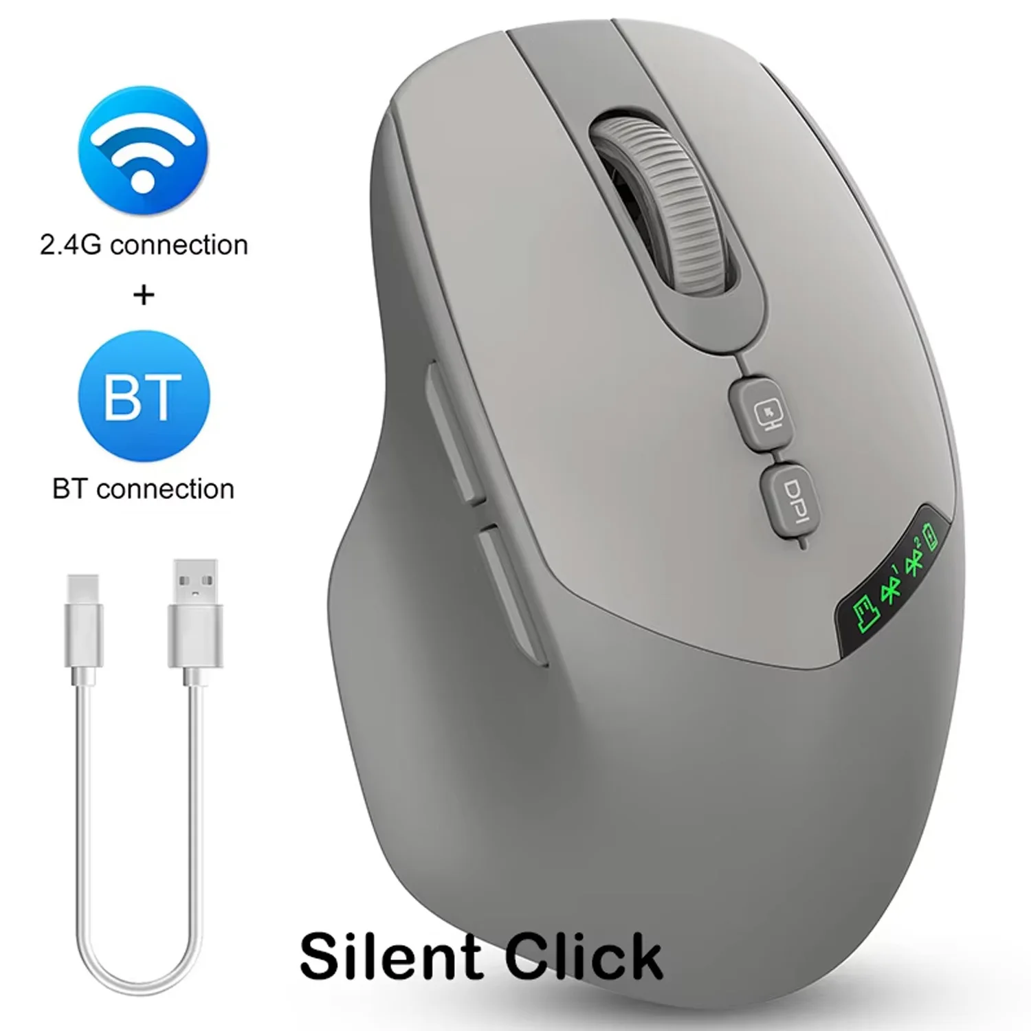 

НОВАЯ бесшумная двухрежимная беспроводная мышь Bluetooth 2,4G, бесшумный щелчок, регулировка разрешения, аккумулятор 500 мА, дисплей для ПК, ноутбука Mac