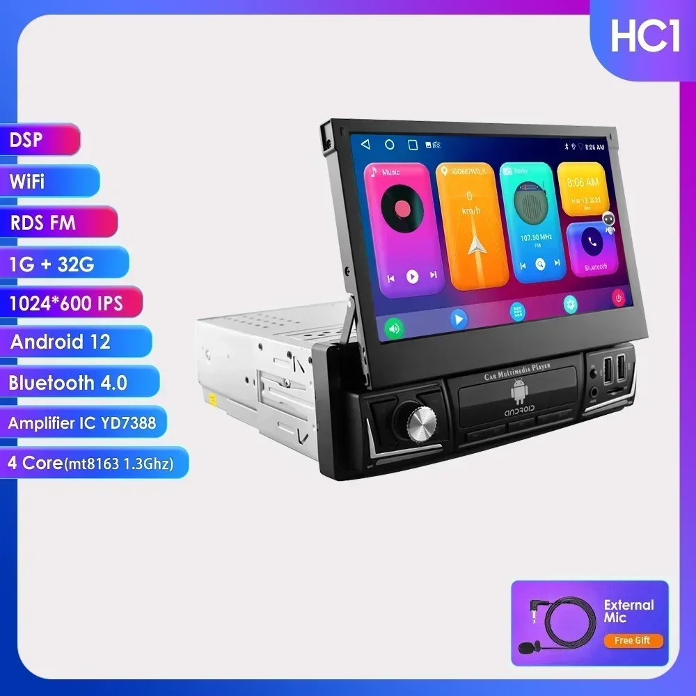 Quad-Core 2+32 Carplay Android 14 1Din Auto GPS Navigatie 7'' Universele Autoradio WiFi Bluetooth MP5 1 DIN Multimedia Speler RDS - afbeelding 1