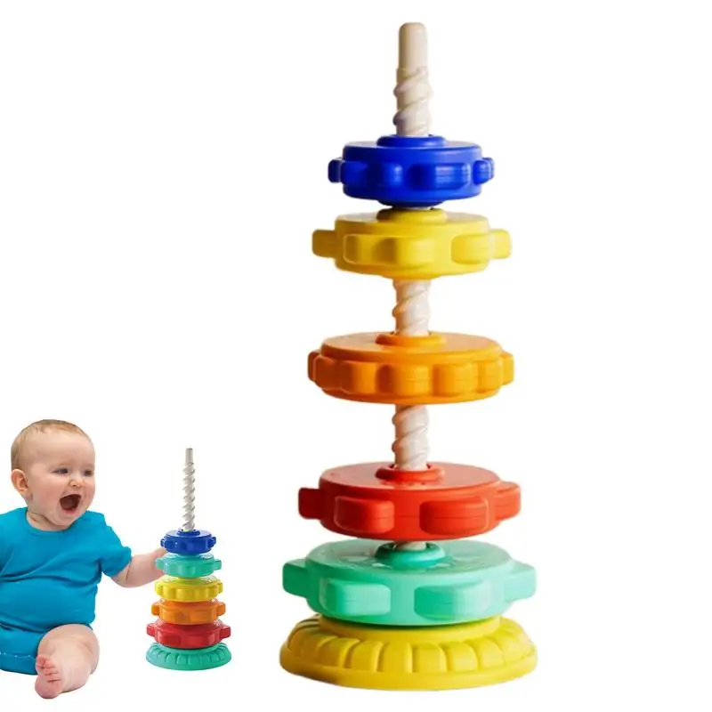 Rainbow Tower Toy Rainbow Stack Spin Toy Edukacyjne Spin Stacking Toys Rainbow Stack Rings Zabawki dla maluchów Zabawki do nauki sensorycznej