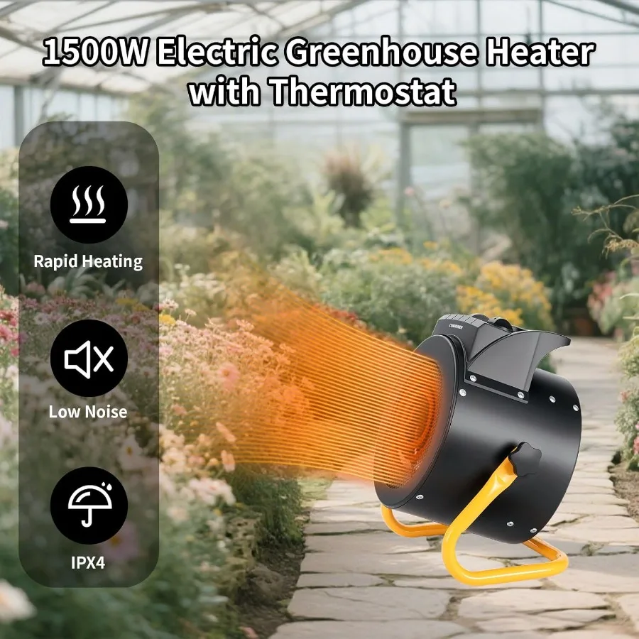 سخان الدفيئة مع ترموستات رقمي 1500 واط/750 واط سخان خيمة النمو الكهربائي IPX4 مقاوم للماء حماية من الحرارة الزائدة تسخين سريع