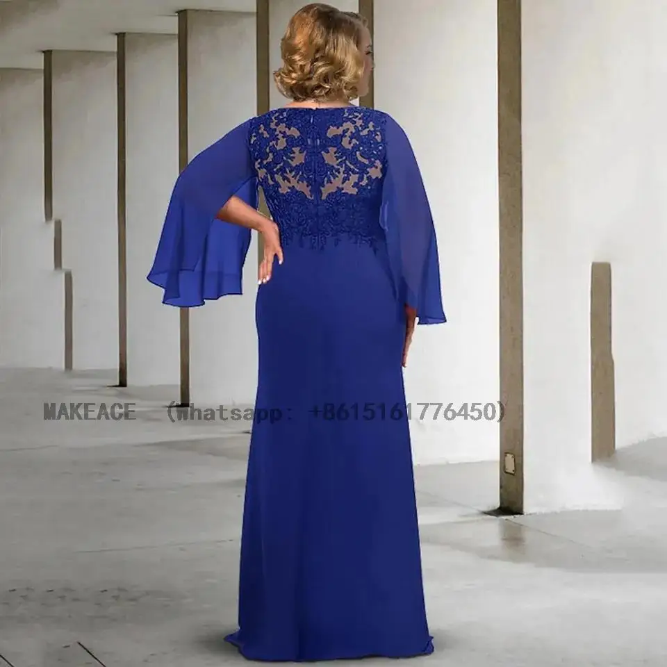 Vestidos largos de talla grande de gasa azul real para madre de la novia, vestidos elegantes para mujer para fiesta, vestido de fiesta de boda 2023