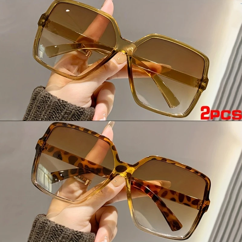 2PCS Oversized Square Sunglasses Set – UV400 Protection, Fashionable for Women & Men, Perfect for Street Snap & Driving