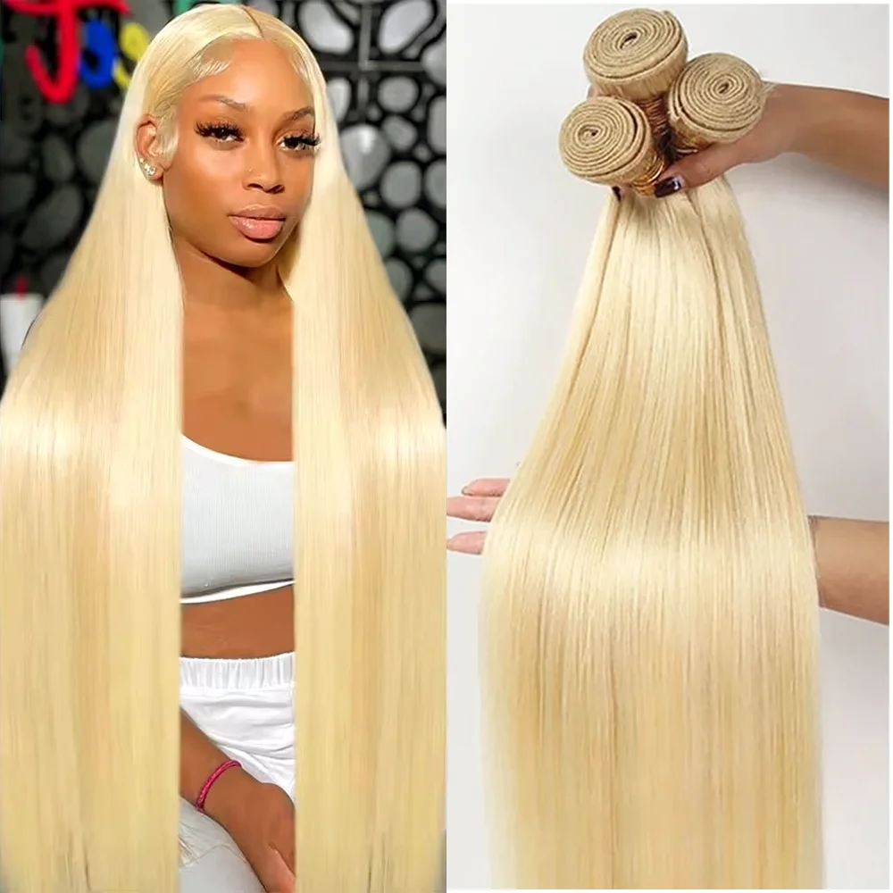 

613 Блондинка 20, 30, 40 дюймов, пучки человеческих волос, бразильские прямые пучки волос, 1/3/4 шт., толстые натуральные парики Remy из 100% человеческих волос