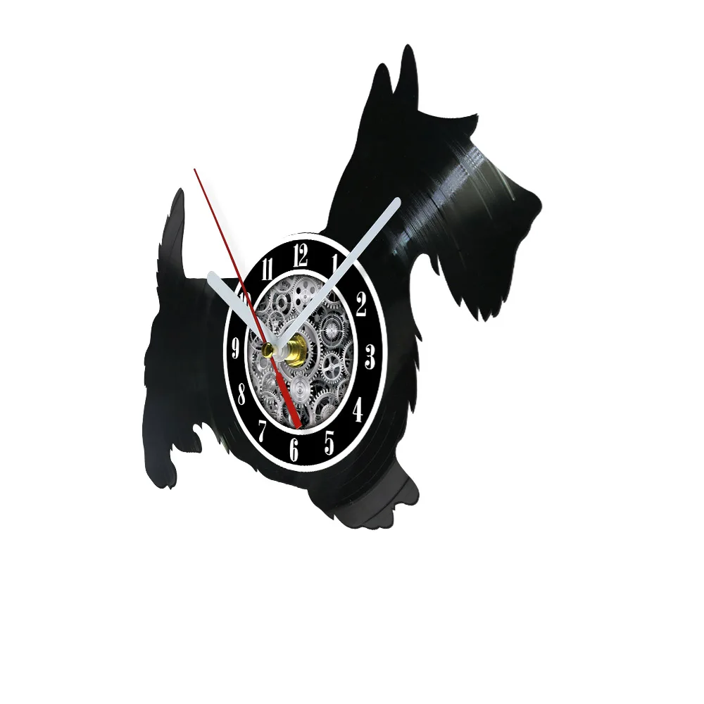 Scottish Terrier Dog Carved Music Album Vinyl Record Wall Clock For Pet Shop Scotch Terrier Puppy Home Decor Retro Wall Watch