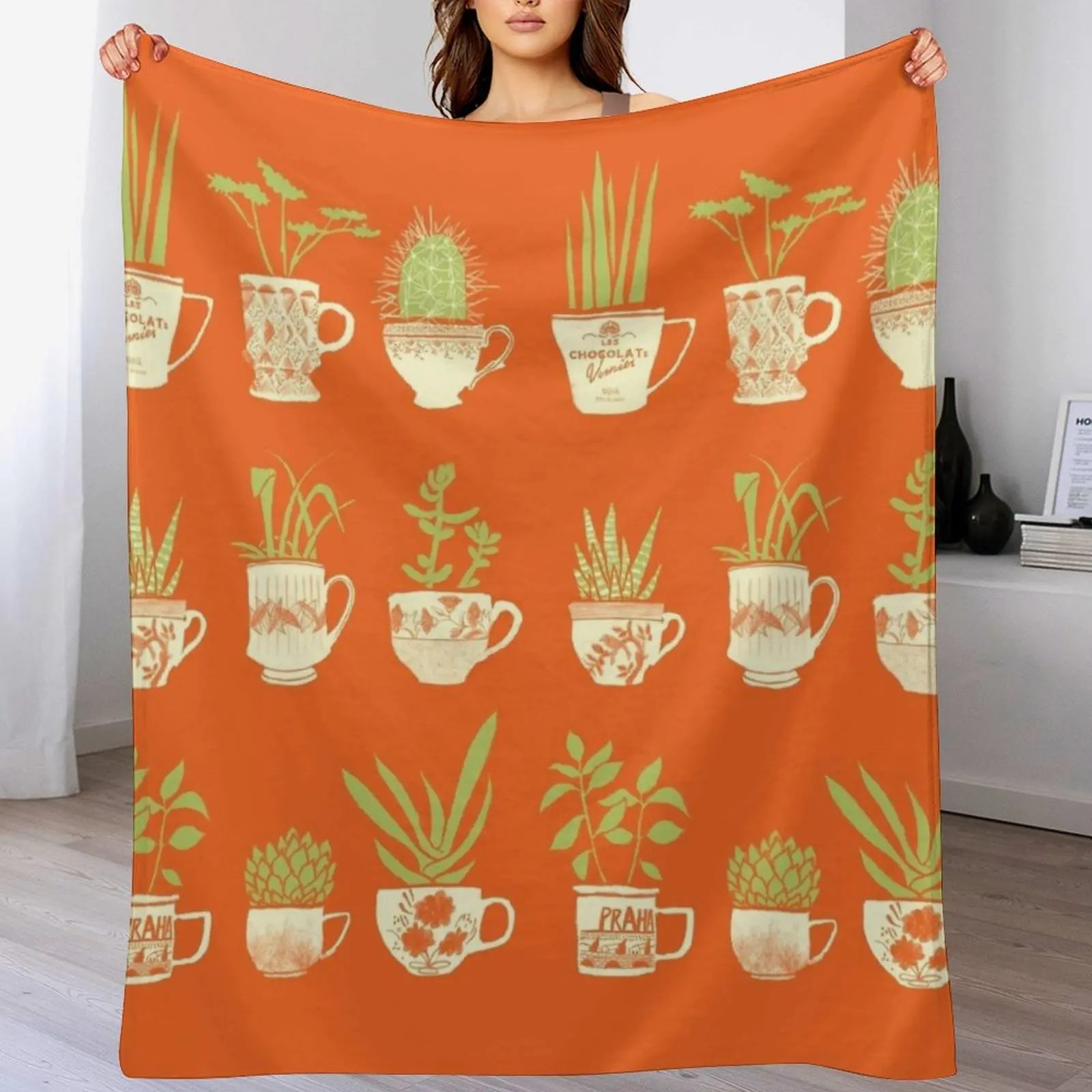 

Teacup Succulents Throw Blanket Blankets Sofas Of Decoration Luxury Stuffeds Flannel Blankets