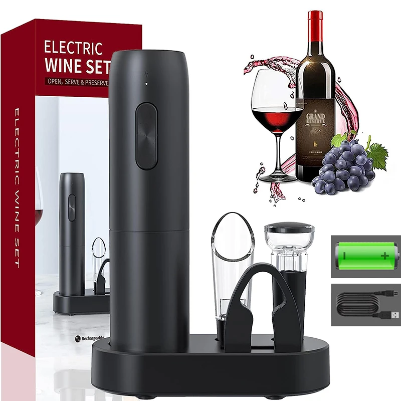 Electric Wine Bottle Opener Automatic Red Wine Corkscrew Rechargeable Wine Opener with Charging Base Wine Lover Kitchen Gadgets