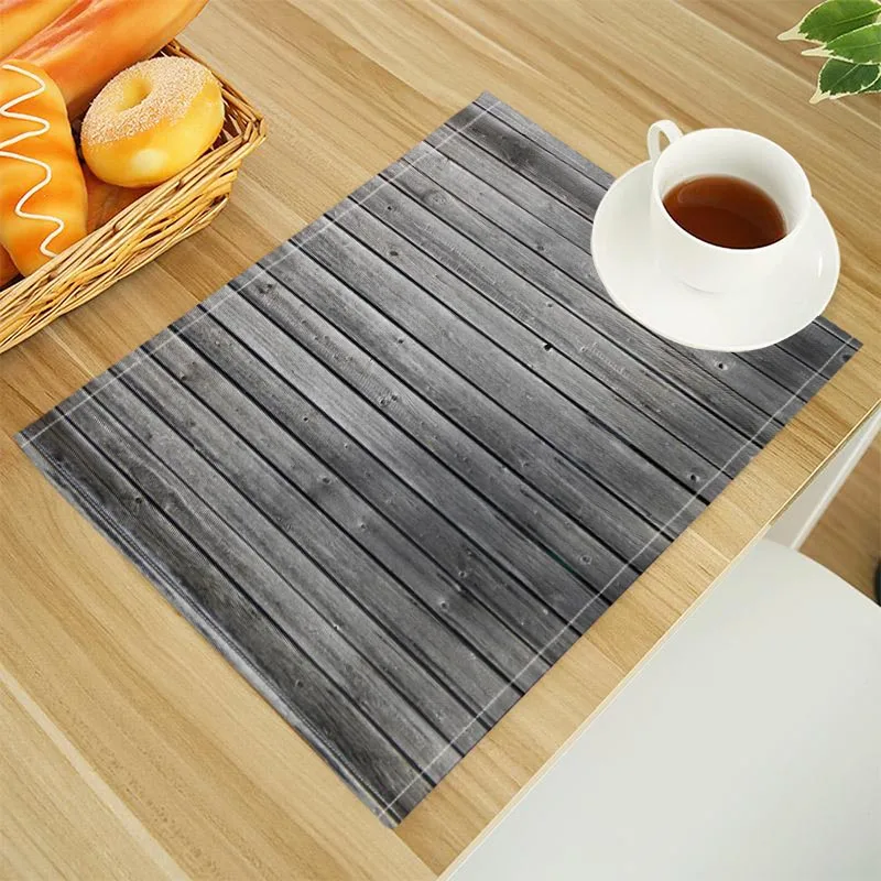 Wood Print Linen Dining Table Mats Alphabet Kitchen Placemat 30X40cm Coasters Pads Bowl Cup Mat