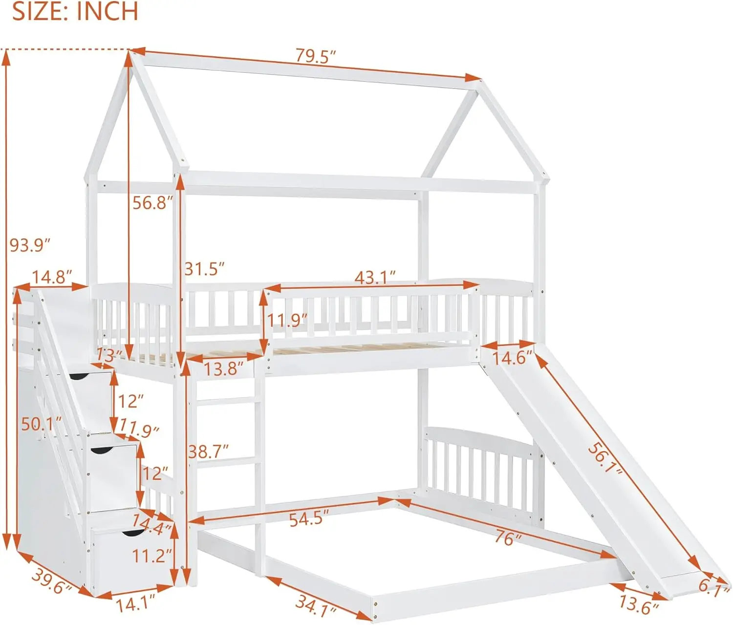 Bunk Bed With Slide, House Bunk Beds Twin Over Twin Stairway Bunk Beds Playhouse Bunkbed With Storage For Kids Toddlers