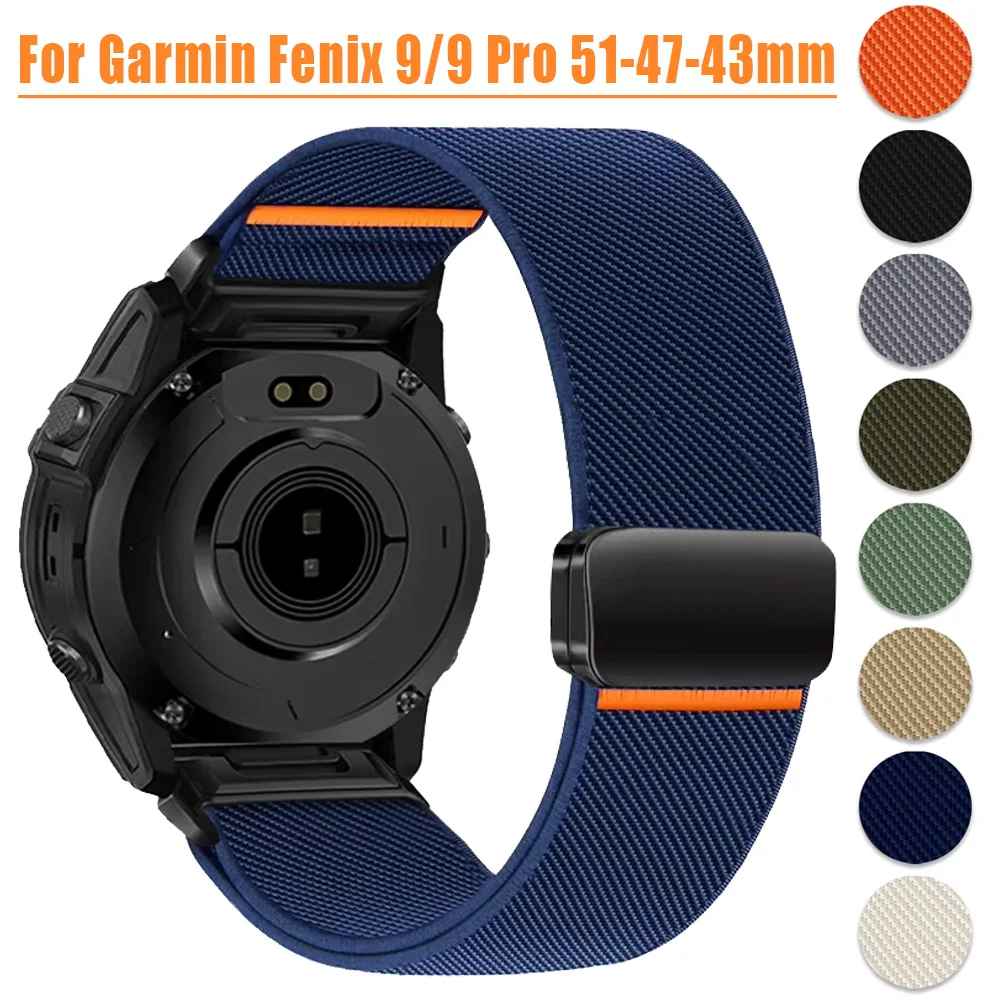 Quick Fit 26mm 22mm 20mm Magnetic Nylon Strap For Garmin Fenix 9/9 Pro 51mm 47mm 43mm Bracelet Garmin Quatix 8 Tactix 8 51/47mm