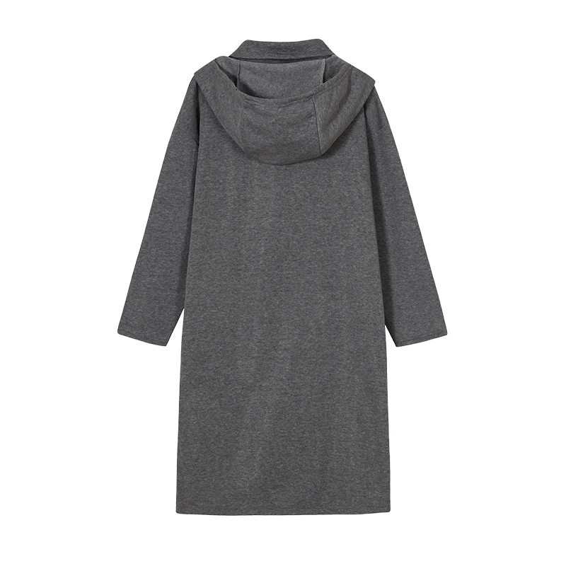 Damen-Kapuzenpullover mit Taschen, Reißverschluss, mittellanger, lockerer Mantel, zweiteiliger Look, lässige Oberbekleidung – Detail 14