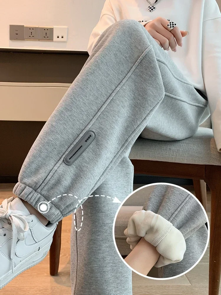 

High Waist Sweat pants Women Autumn and Winter 2023 New Small Loose Ankle-tied Casual Pants Gray Fleece-lined Sweatpants Fashion