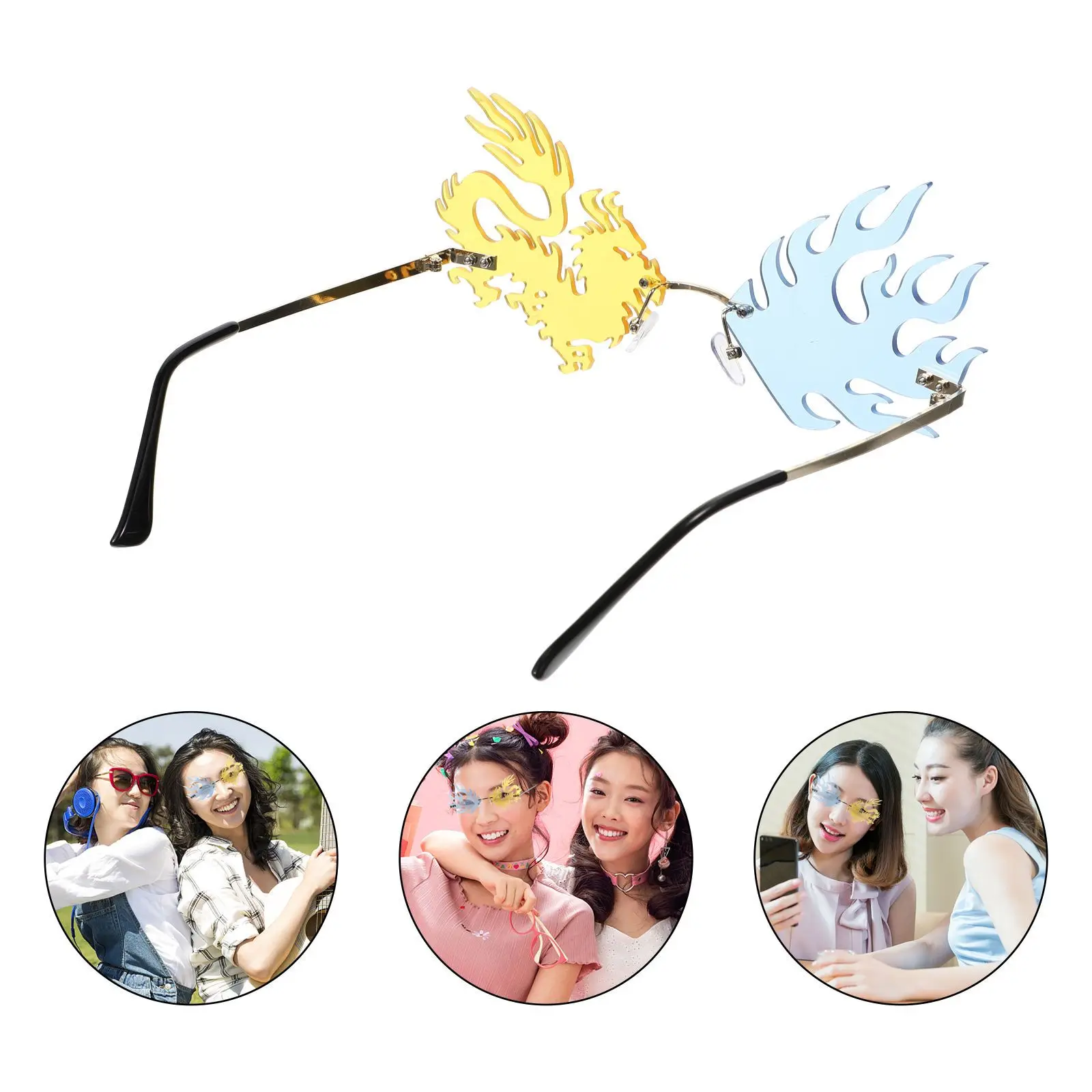 

1Pcs Dragon Rimless Sunglasses Creative Party Glasses Anti-Glare Photo Prop Funny Spectacles Sunglasses for Party