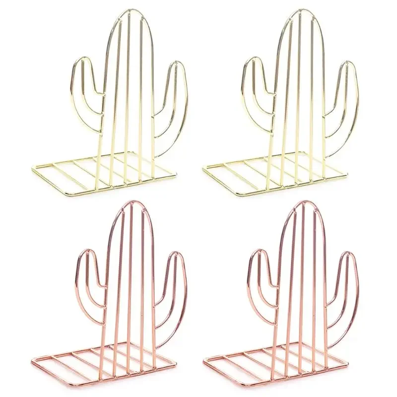 

2PCS/Pair for Creative Cactus Shaped Metal Bookends Book Support Stand Desk 69HA