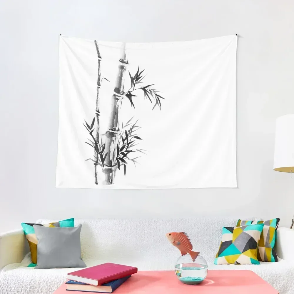 

Bamboo stalk with leaves Sumi-e rice paper Zen painting artwork art print Tapestry Bathroom Decor Room Decor Aesthetic Tapestry