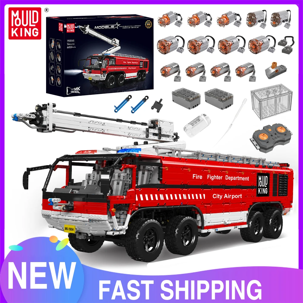 MOULD KING 19004 Technical Car Toys MOC-4446 RC Motorized Airport Crash Tender Model Building Blocks Bricks Kids Christmas Gift