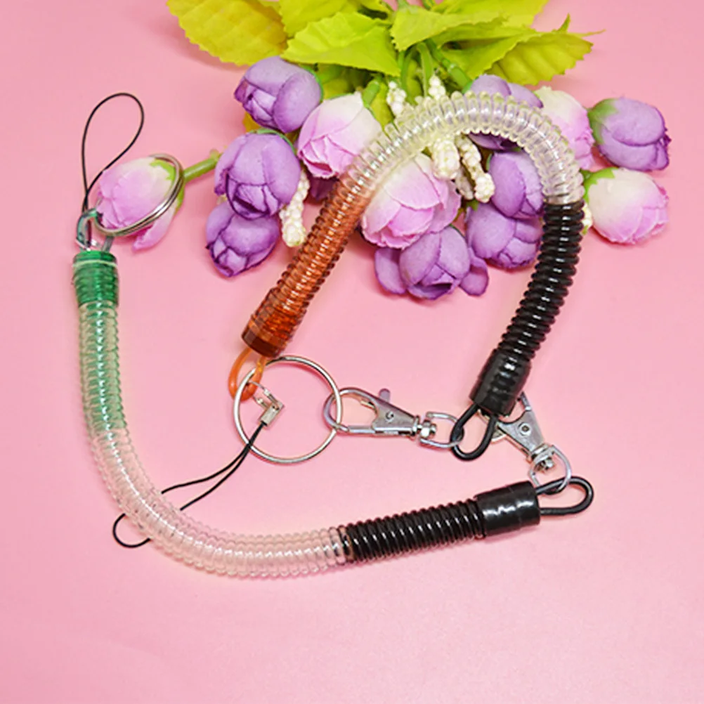 

4 Pcs Key Chain Lanyard Coiled Strap Elastic Bracelet Spring Keyring Stretchy Holder Keychain Expanding