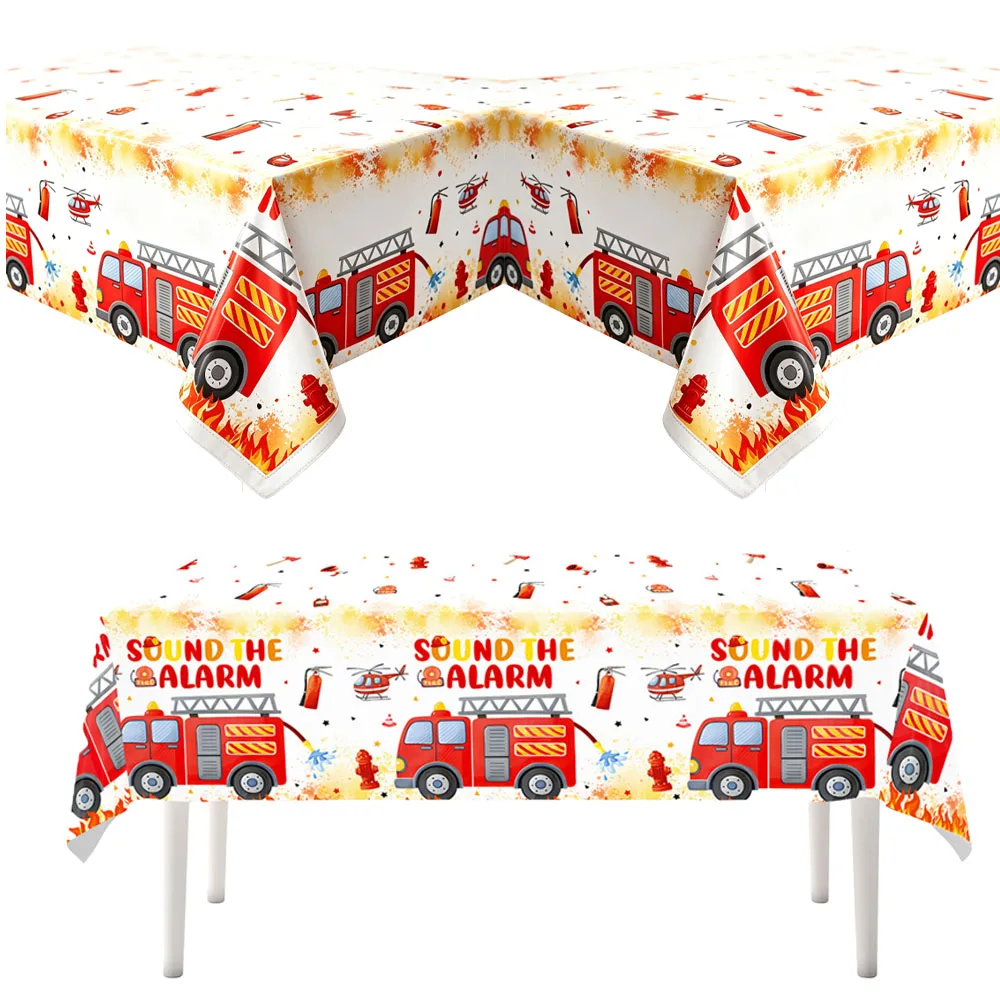 New Hot Sale Fire Truck Tablecloth Fire Engine Theme Table Cover Boys Kids Birthday Party Decor 1pcs