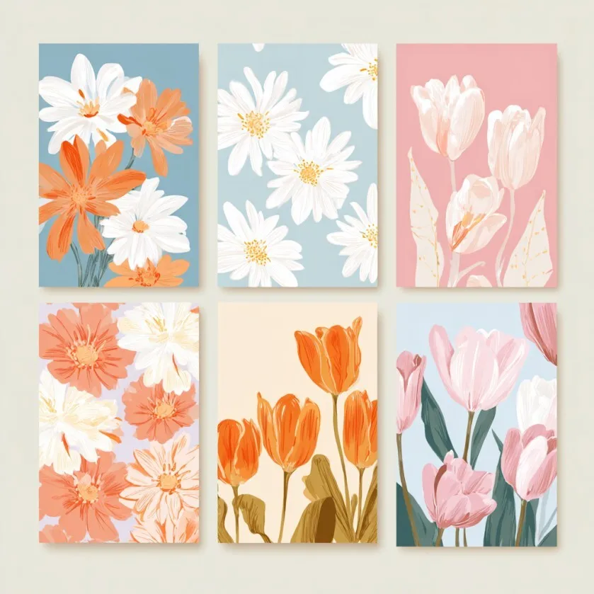 Pastel Boho Floral Wall Art Set Six‑Piece Home Wall Decor Prints Collection set Art Painting By Numbers Kit DIY Canvas Art Gift