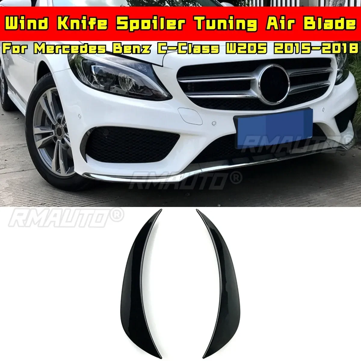 

For Mercedes Benz C-Class W205 2015-2018 Body Kit Front Bumper Side Splitter Wind Knife Spoiler Tuning Air Blade Exterior Part