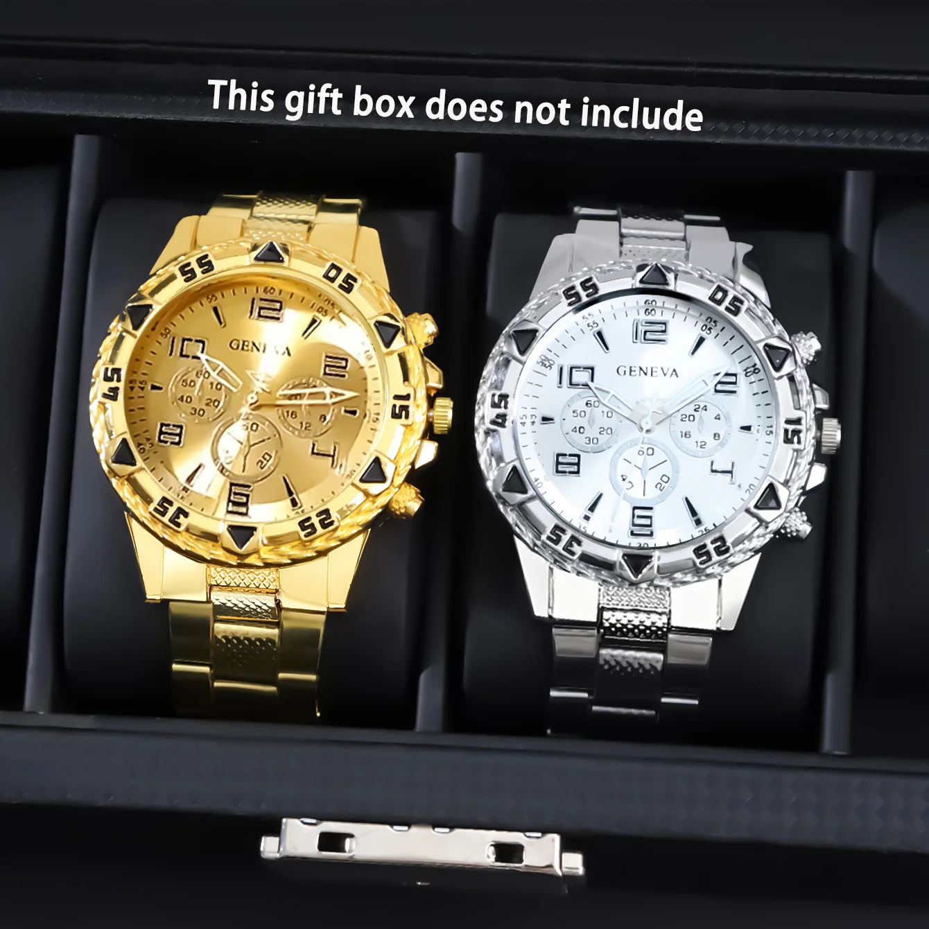 

2pcs/set Business Luxury Men Quartz Watch Set Alloy Case Strap Analog Precision Calculator Work Daily Accessory Men Watch Gifts