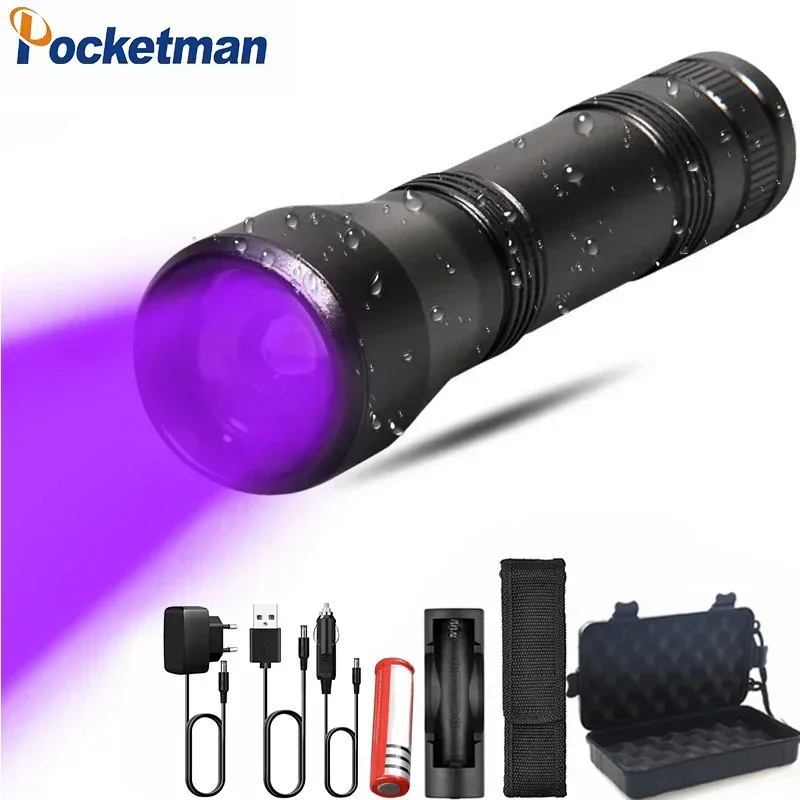 LED UV Flashlight UV Light Torch Zoomable 395nm Ultra Violet Light Black Light Camping Bed Bug Detection Urine Stain Lantern