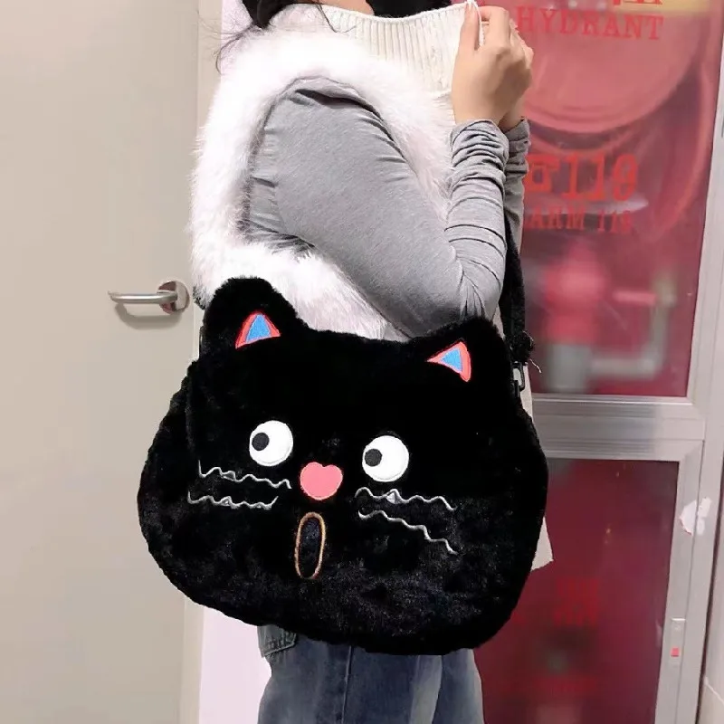 Women Cute cartoon cat plush shoulder bag lady new large capacity crossbody bag