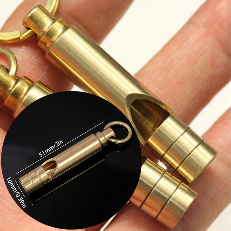 Silbato de supervivencia de emergencia de latón multifuncional, llavero portátil, herramientas para exteriores, silbato para acampar y hacer senderismo